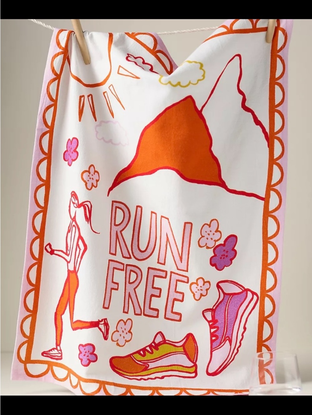 Run Free Dish Towel - White with Orange & Pink